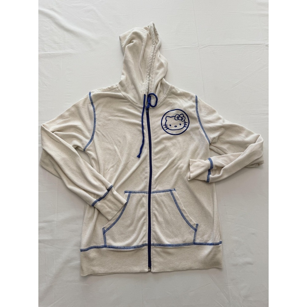 Hello Kitty Hoodie Womens Medium White Terry Zip